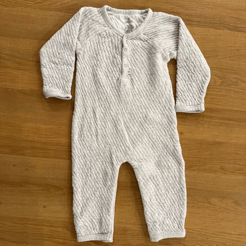 Honest Baby Clothing Gray Quilted Organic Cotton Romper One‎ Piece 12 Months